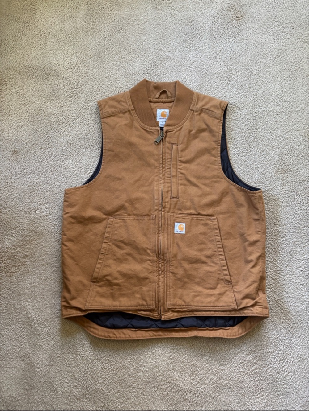 Carhartt Tan Duck Work Vest with Black Quilted Lining